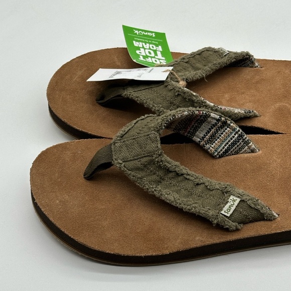 NEW Sanuk Fraid Not ST Flip Flops ARMY GREEN Size 8 - Picture 3 of 7